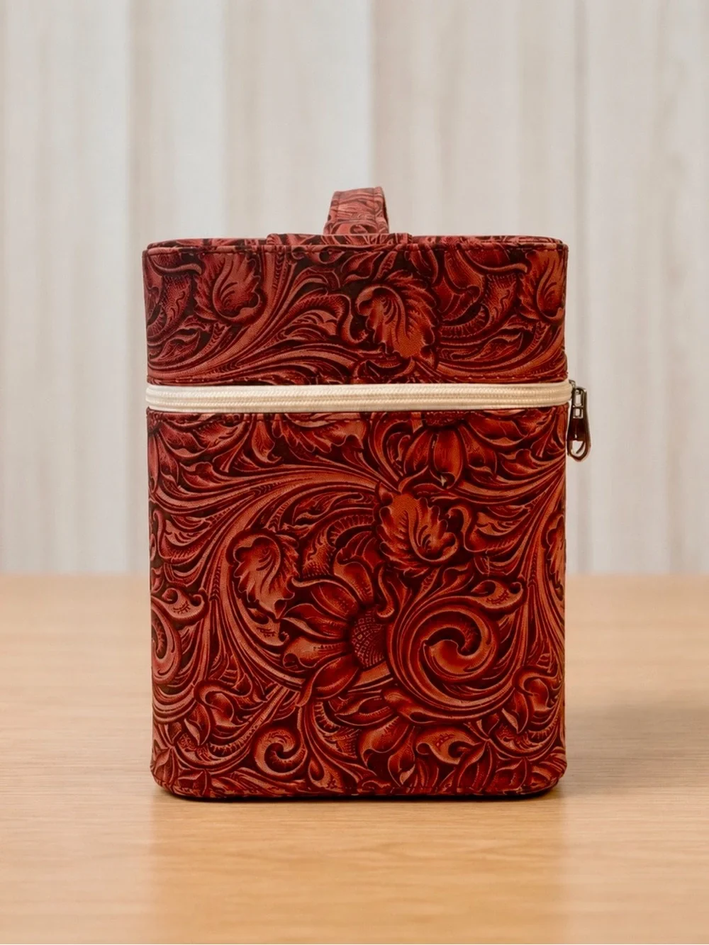 Vintage-Inspired Southwestern Floral Printed Vinyl Cantilever Makeup Train Case